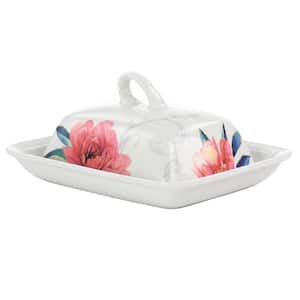 Fine Ceramic 7.5 in. Butter Dish with Lid in Floral Designs