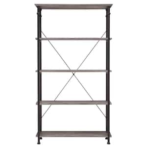 72 in. Weathered Gray Metal 4-shelf Etagere Bookcase with Open Back