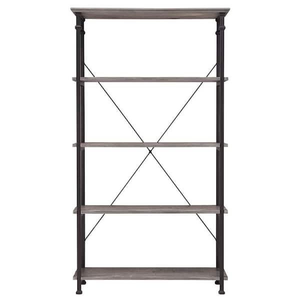 HomeSullivan 72 in. Weathered Gray Metal 4-shelf Etagere Bookcase with Open Back