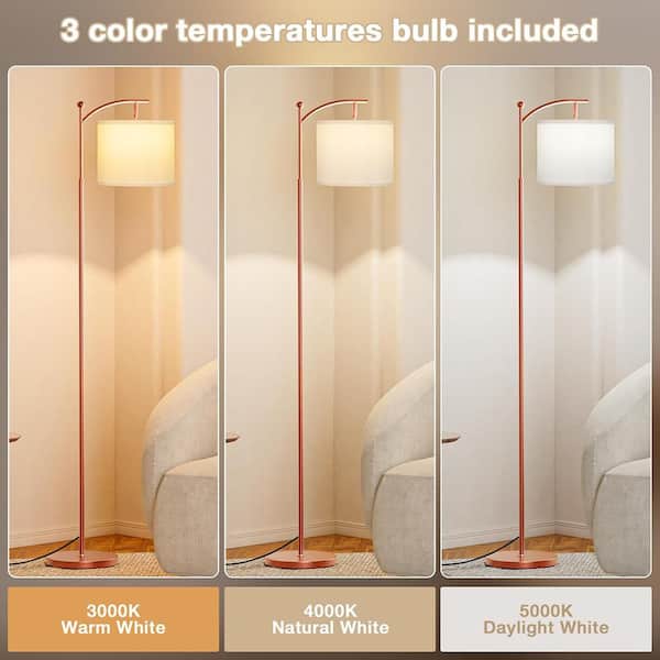 60 in. Rose Gold 1-Light Lantern Floor Lamp with Linen Shade and