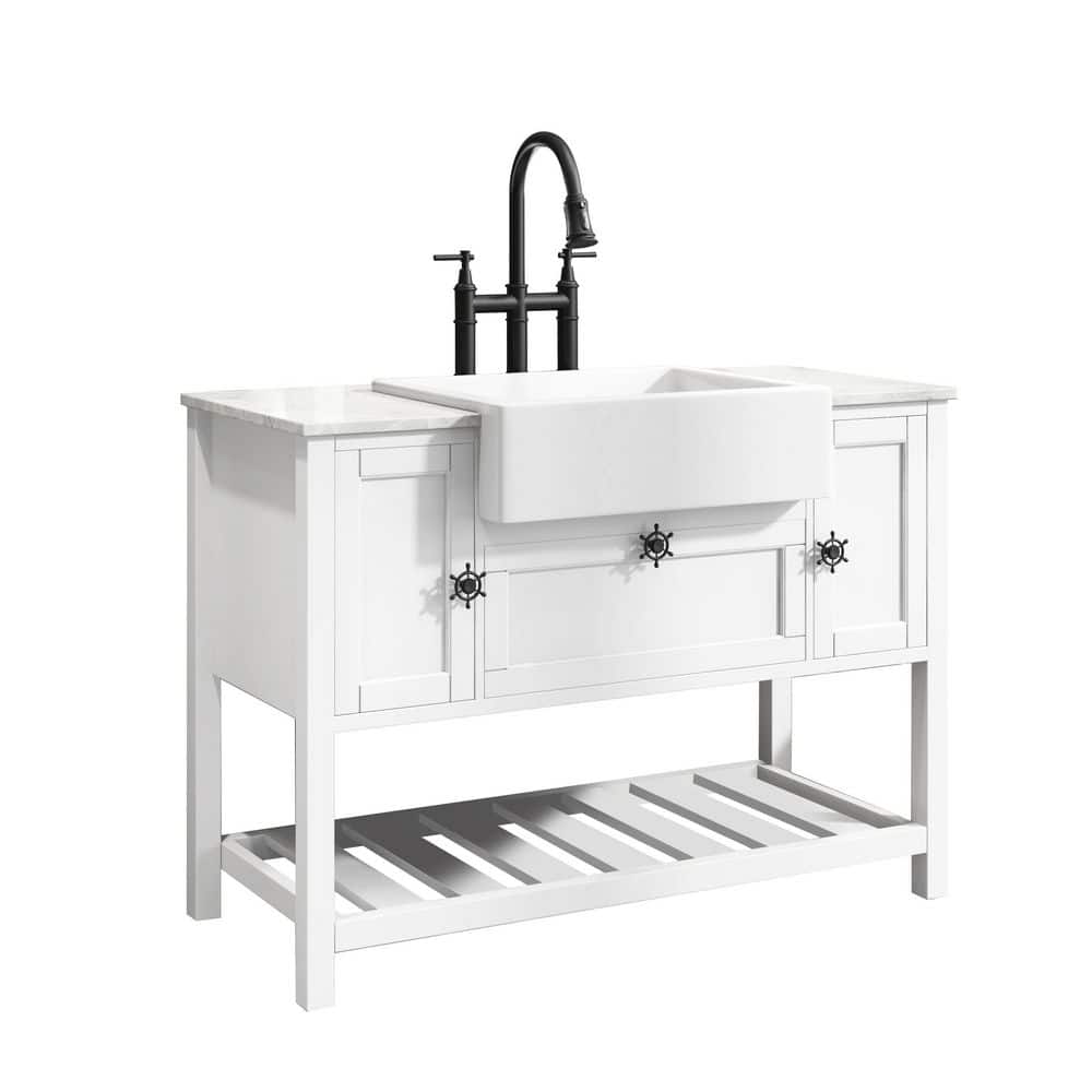 48 in. W x 20 in. D Bathroom Vanity in White Oak with Top in White with White Farmhouse Basin and Faucet price history on PriceWatchPro