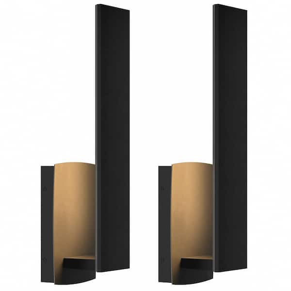 LamQee 16.1 in. Black LED Outdoor Hardwired Wall Lantern Sconce Integrated LED (2-Pack)