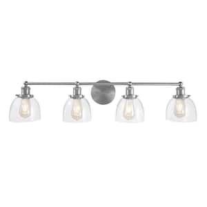 Evelyn 37.5 in. 4-Light Brushed Nickel Modern Industrial Bathroom Vanity Light with Clear Glass Shades