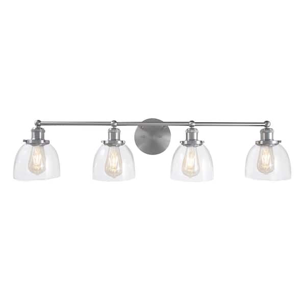 Photo 1 of 37.5 in. Evelyn 4-Light Brushed Nickel Industrial Bathroom Vanity Light with Clear Glass Shades