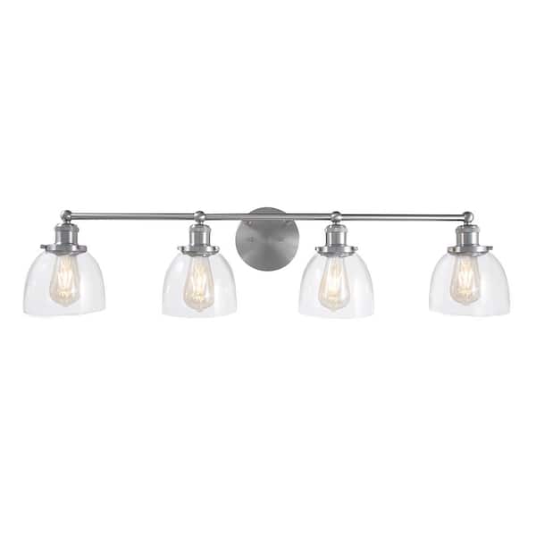 Evelyn 37.5 in. 4-Light Brushed Nickel Industrial Vanity with Clear Glass Shades