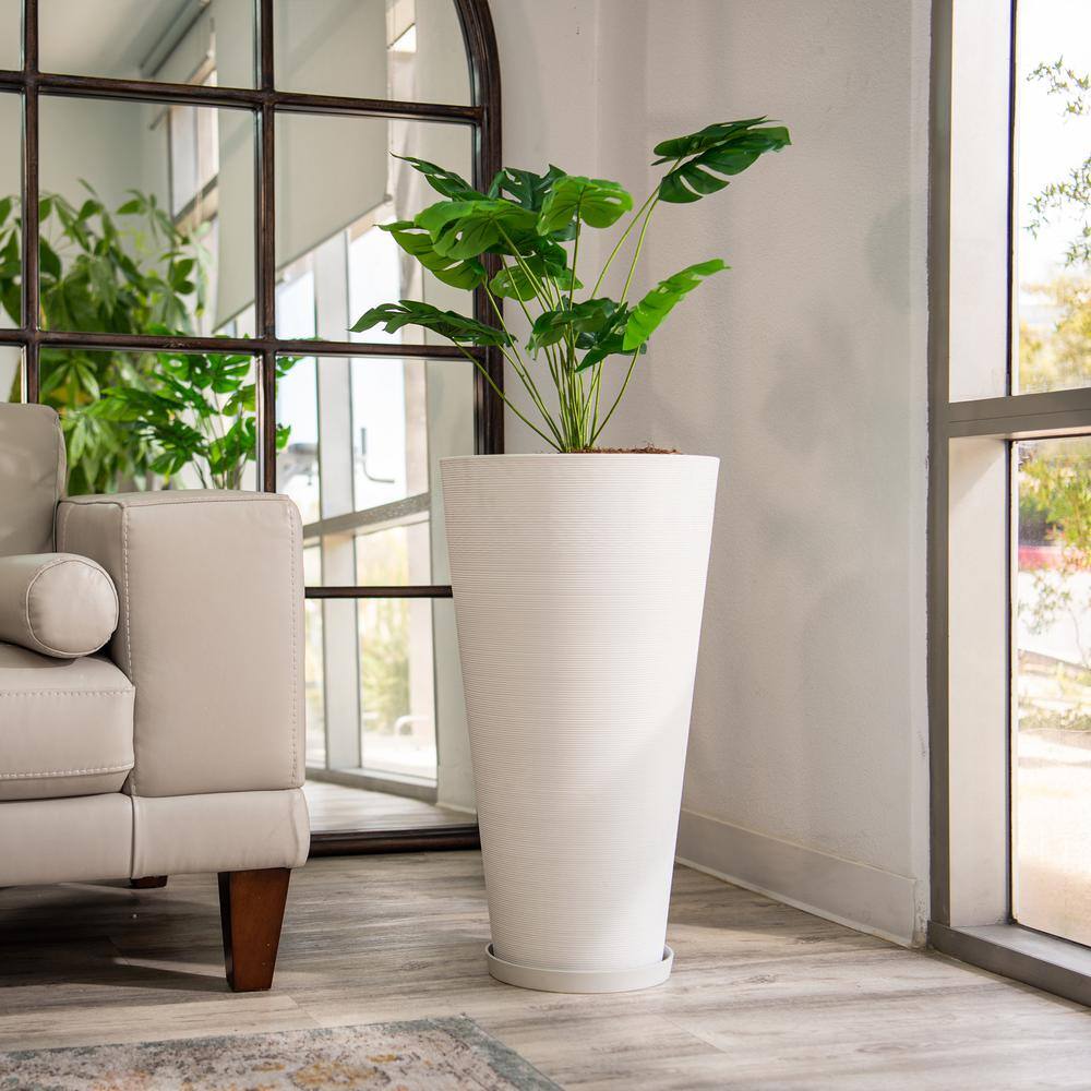 White Tall Round Self-Watering Indoor/Outdoor Planters Set