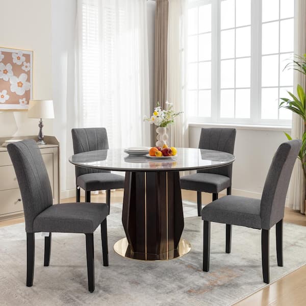 Gray Fabric Dining Chairs Modern and Solid Wood Legs and High Back Chairs for Kitchen/Living Room Upholstered (Set of 6)