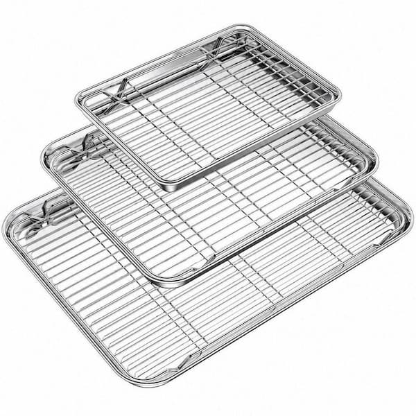 6-Piece Stainless Steel Baking Sheet with Cooling Rack Set Non Toxic, Heavy Duty, Easy Clean (3 Pans + 3 Racks)