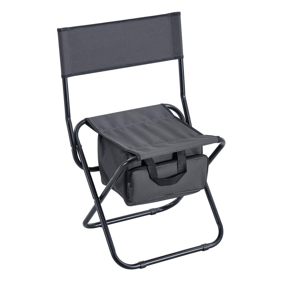 Gray Steel Folding Outdoor Chairs with Storage Bag, Set of 2