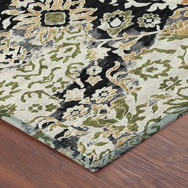 Chantille Machine Washable Indoor/Outdoor Abstract ACN2584 Black 2 ft. x 7 ft. Runner Rug