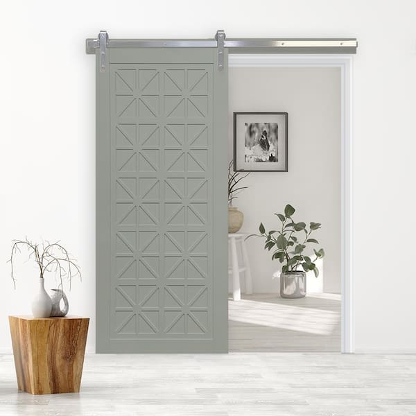 42 in. x 84 in. Lucy in the Sky Dove Wood Sliding Barn Door with Hardware Kit in Stainless Steel