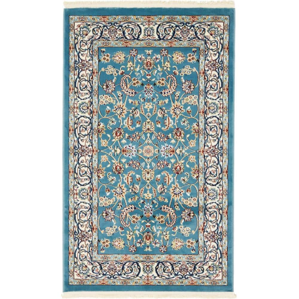 Narenj Blue Rectangular Stain-Resistant Indoor Rug