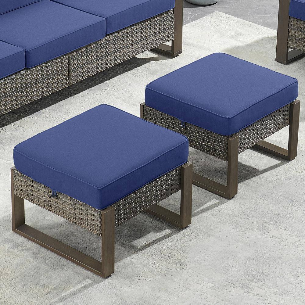 Opohoro MetalWood Metal and Gray Wicker Outdoor Ottoman with Olefin ...
