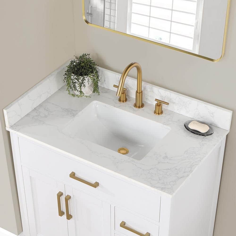 Gavino 36" White Wood Vanity with Stone Top and Mirror