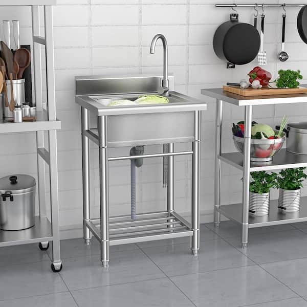 Adrinfly Stainless Steel Freestanding Utility Sink with Faucet and Piping
