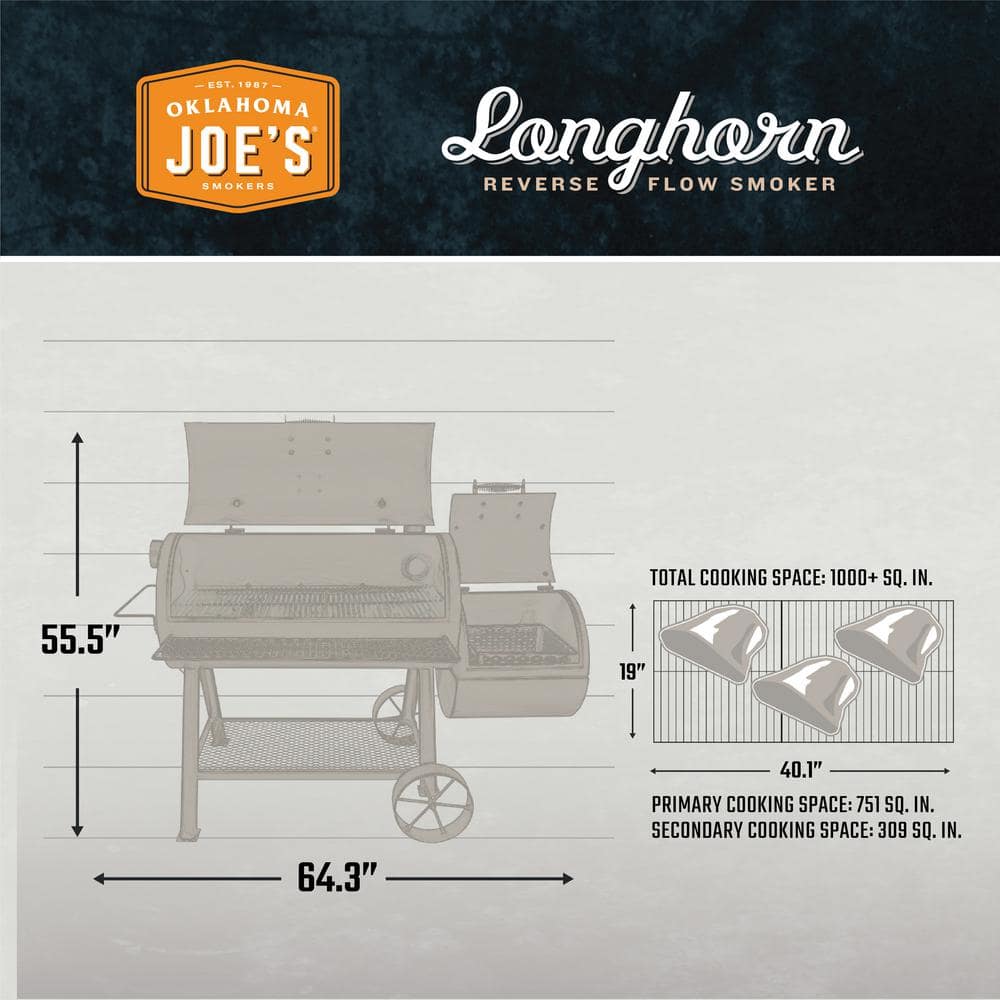 Longhorn Black Painted Steel Reverse Flow Offset Smoker Grill