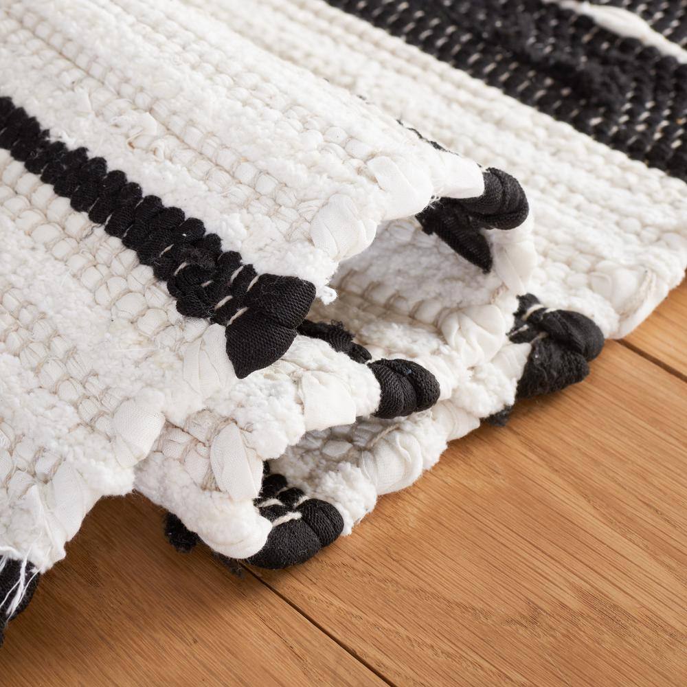 Black and White Striped Wool Cotton 8' x 10' Area Rug