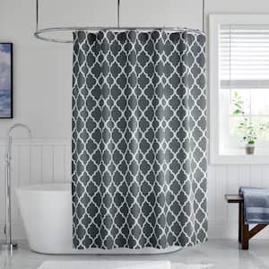 72 in. Steel Blue and White Trellis Shower Curtain