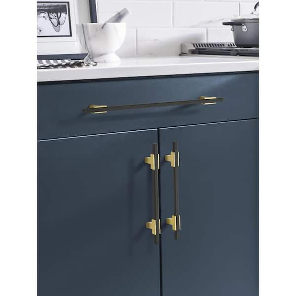 Urbanite 10-1/16 in. (256mm) Modern Brushed Gold/Matte Black Bar Cabinet Pull