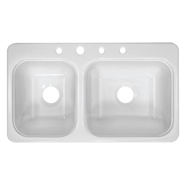 Lyons Industries Style C Dual Mount Acrylic 33x19x7.25 in. 4-Hole 40/60 Double Basin Kitchen Sink in White