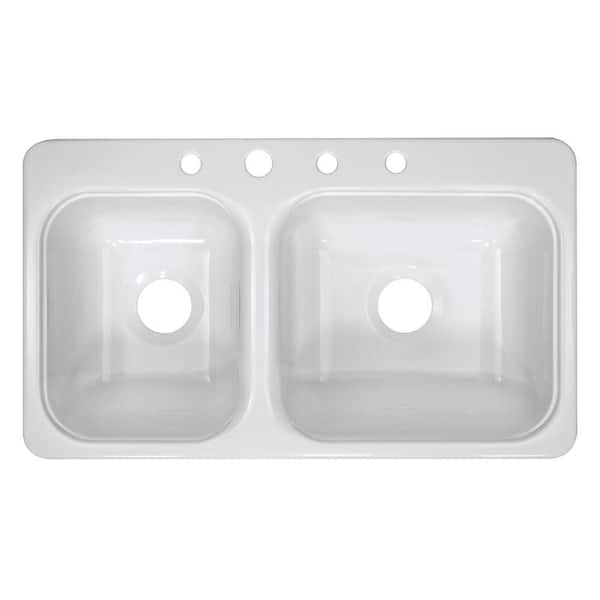 Lyons Industries Style CB Drop-In Acrylic 33x19x8 in. 4-Hole 40/60 Double Basin Kitchen Sink in White