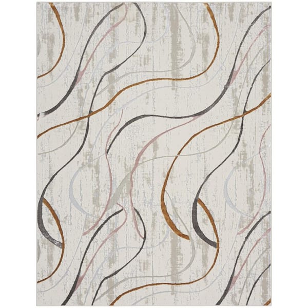 8 ft. x 10 ft. Ivory Brown and Gray Abstract Non Skid Area Rug
