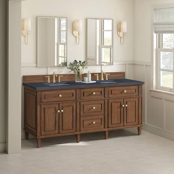 James Martin Vanities Lorelai 72.0 in. W x 23.5 in. D x 34.06 in. H Double Bath Vanity in Mid-Century Walnut with Charcoal Quartz Top