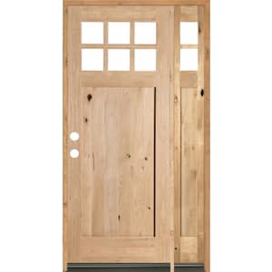 50 in. x 96 in. Craftsman Alder 1 Panel 6Lite Clear Low-E Unfinished Wood Right-Hand Prehung Front Door/Right Sidelite