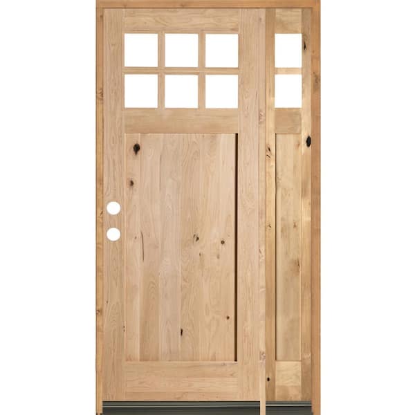 Krosswood Doors 50 in. x 96 in. Craftsman Alder 1 Panel 6Lite Clear Low-E Unfinished Wood Right-Hand Prehung Front Door/Right Sidelite