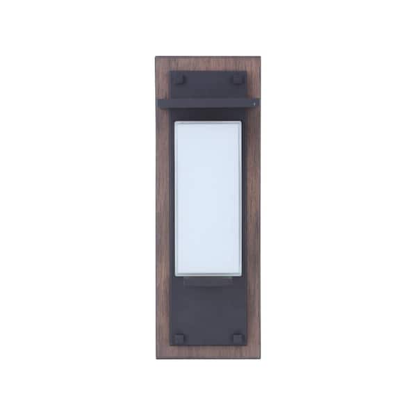 Heights 15 in. Whiskey Barrel / Black Finish Outdoor Hardwired Integrated LED Wall Lantern Sconce w/ Frost Glass