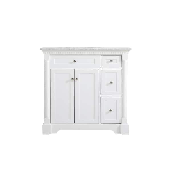 Unbranded Simply Living 36 in. W x 21.5 in. D x 35 in. H Bath Vanity in White with Carrara White Marble Top