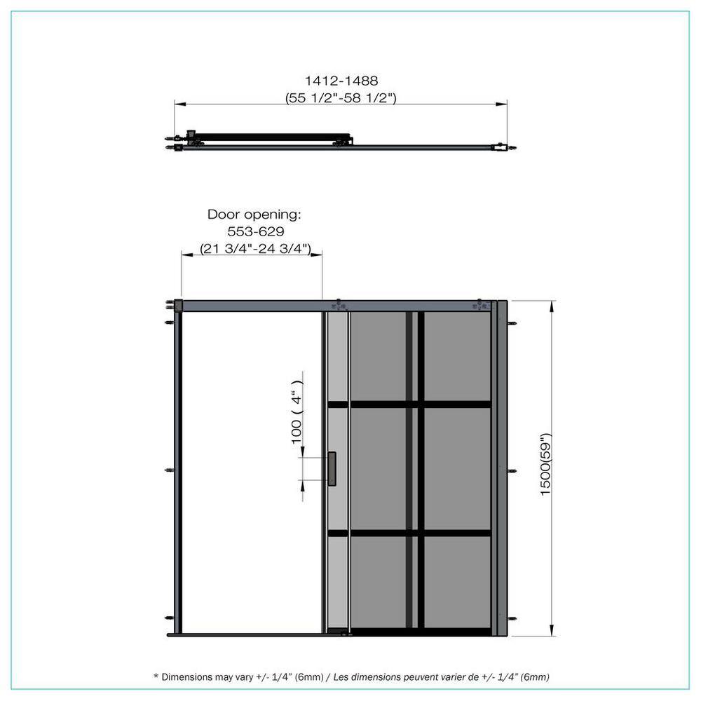 Joselyn 59" Black Steel Framed Sliding Tub Door with Clear Glass