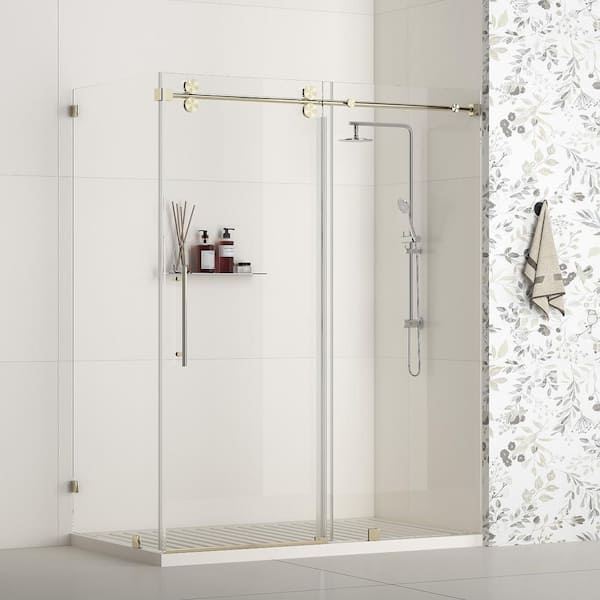 Vesta 45-48 in. W x 36 in. D x 76 in. H Frameless Corner Sliding Shower Enclosure in Brushed Bronze, 3/8 in. Clear Glass