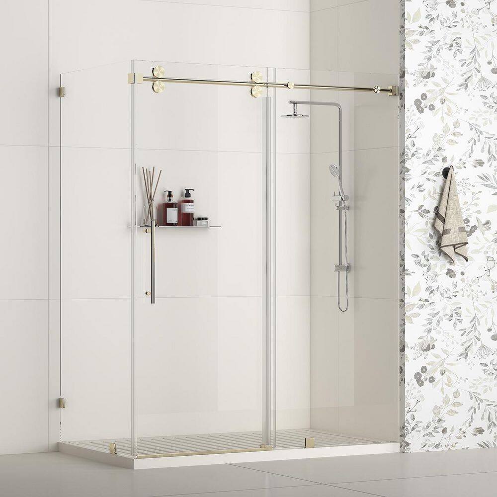 "Vesta 68-72 in. W x 32 in. D x 76 in. H Frameless Corner Sliding Shower Enclosure in Brushed Bronze, 3/8"" Clear Glass" price history on PriceWatchPro