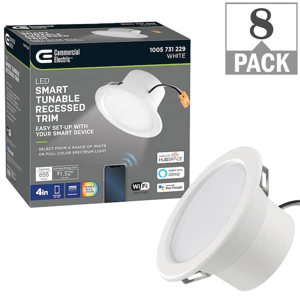 Commercial Electric 4 in. T20 Smart Hubspace Color Selectable CCT Integrated LED Recessed Light Trim (8-Pack)