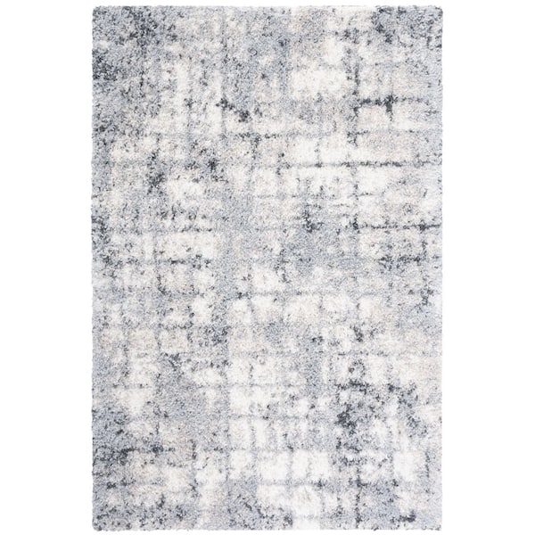 Berber Shag 8 ft. x 10 ft. Gray/Ivory Geometric Abstract Area Rug