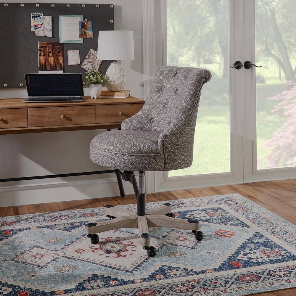 Sinclair Light Gray Swivel Executive Office Chair with Wood Base