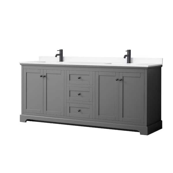 Wyndham Collection Avery 80 in. W x 22 in. D x 35 in. H Double Bath Vanity in Dark Gray with White Cultured Marble Top
