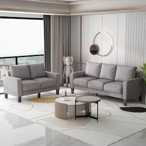 75 in. Square Arm Fabric Modern Straight 3-Seats Sofa with Loveseat in Light Gray