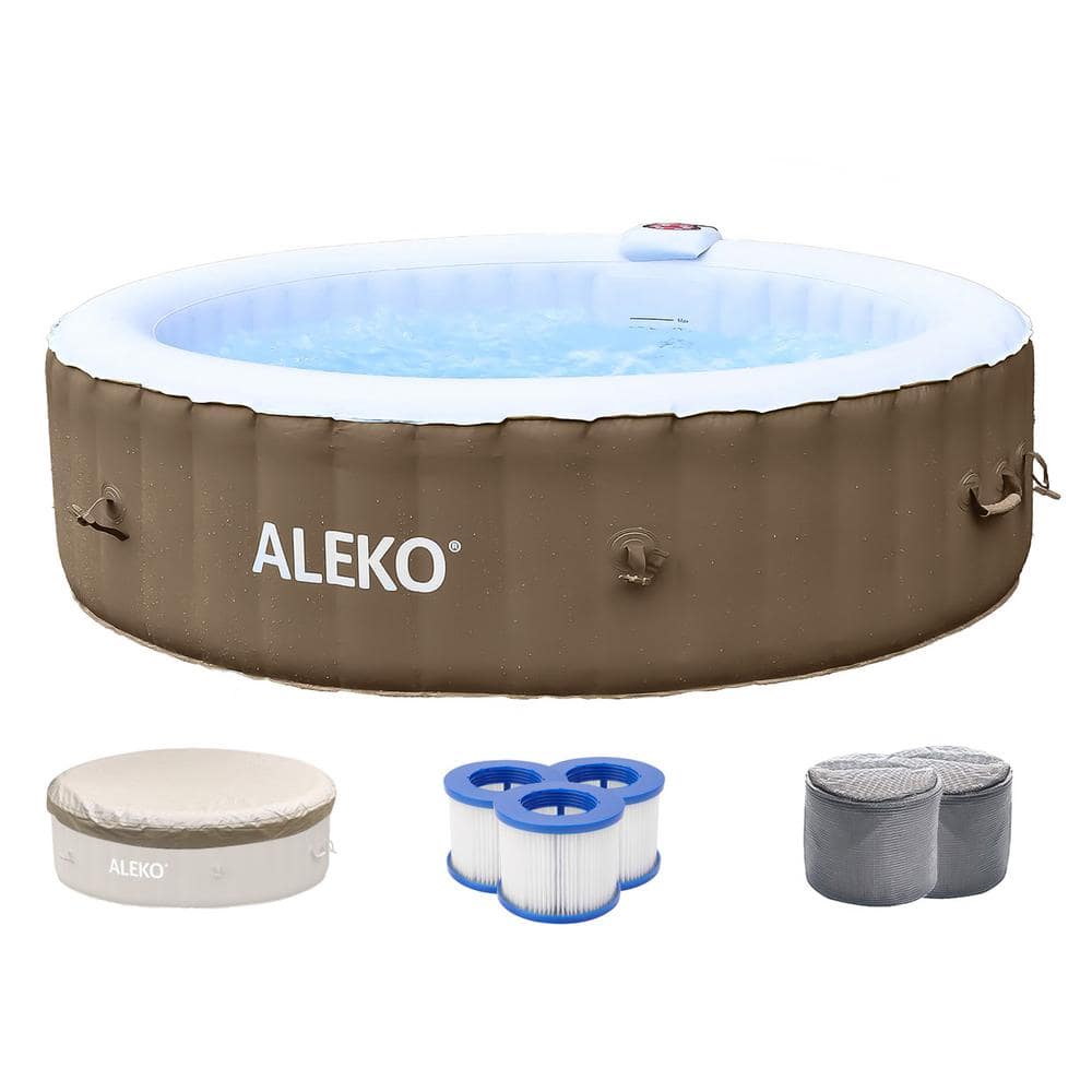 Brown Round Inflatable 6-Person Hot Tub Spa with Cover