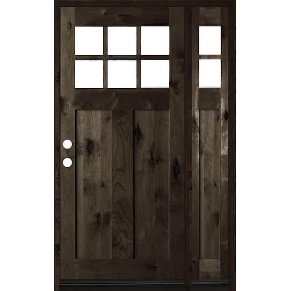 Krosswood Doors 50 in. x 80 in. Craftsman Alder 3-Panel Right-Hand 6-Lite Clear Glass Black Wood Prehung Front Door/Right Sidelite