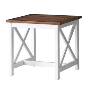 Brown and White Square Acacia Wood Dark Oak Outdoor Side Table 18.75 in. Height Cottage Outdoor End Table