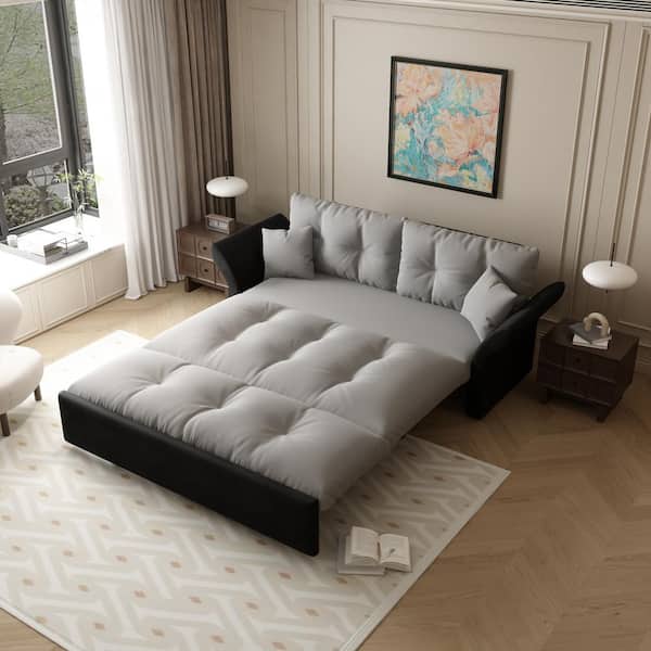 Harper & Bright Designs 74.8 in. Gray Velvet Queen Size Sofa
