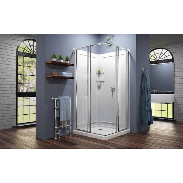 Cornerview 36x36x76.75 in. Framed Corner Sliding Shower Enclosure in Chrome with Acrylic Base and Back Walls Kit Cornerview 36x36x76.75 in. Framed Corner Sliding Shower Enclosure in Chrome with Acrylic Base and Back Walls Kit