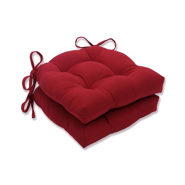 Pillow Perfect Solid 16 in. x 15.5 in. Outdoor Dining Chair Cushion in Red (Set of 2)