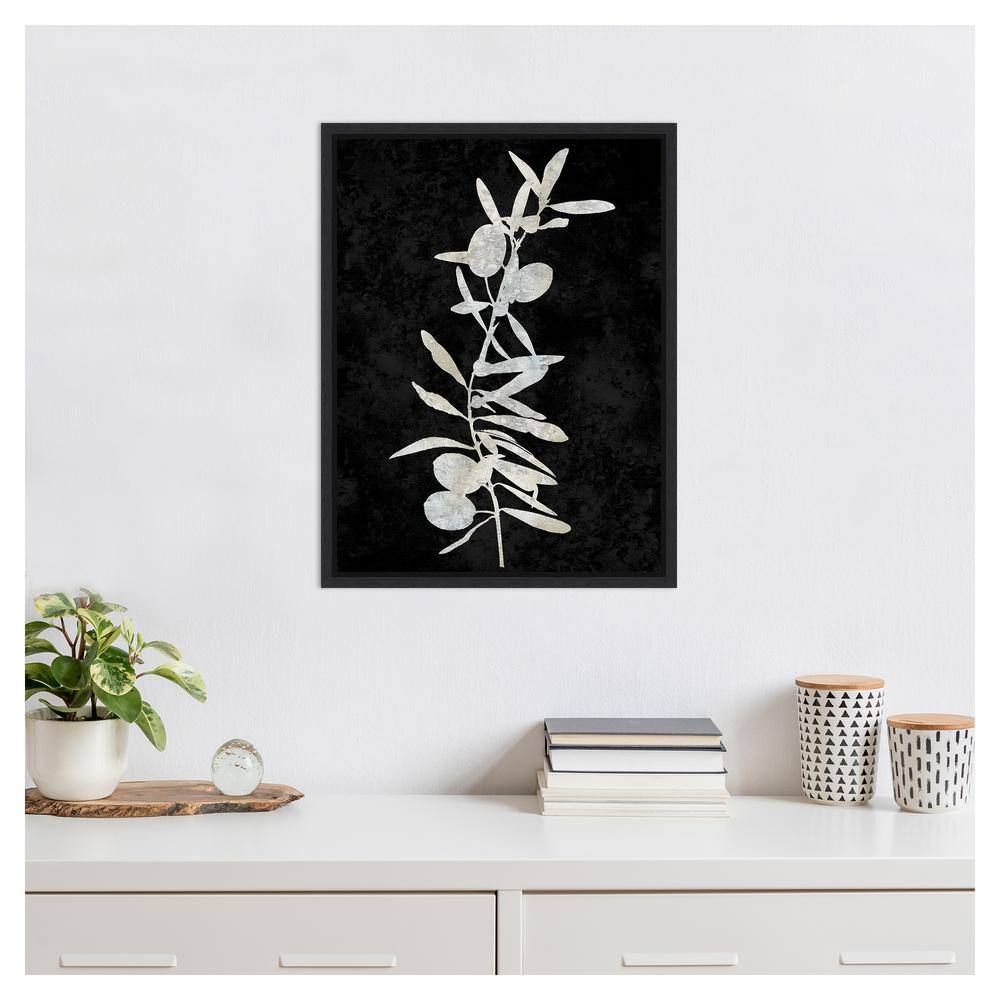 Plant Life White on Black Canvas Wall Art with Sylvie Black Frame
