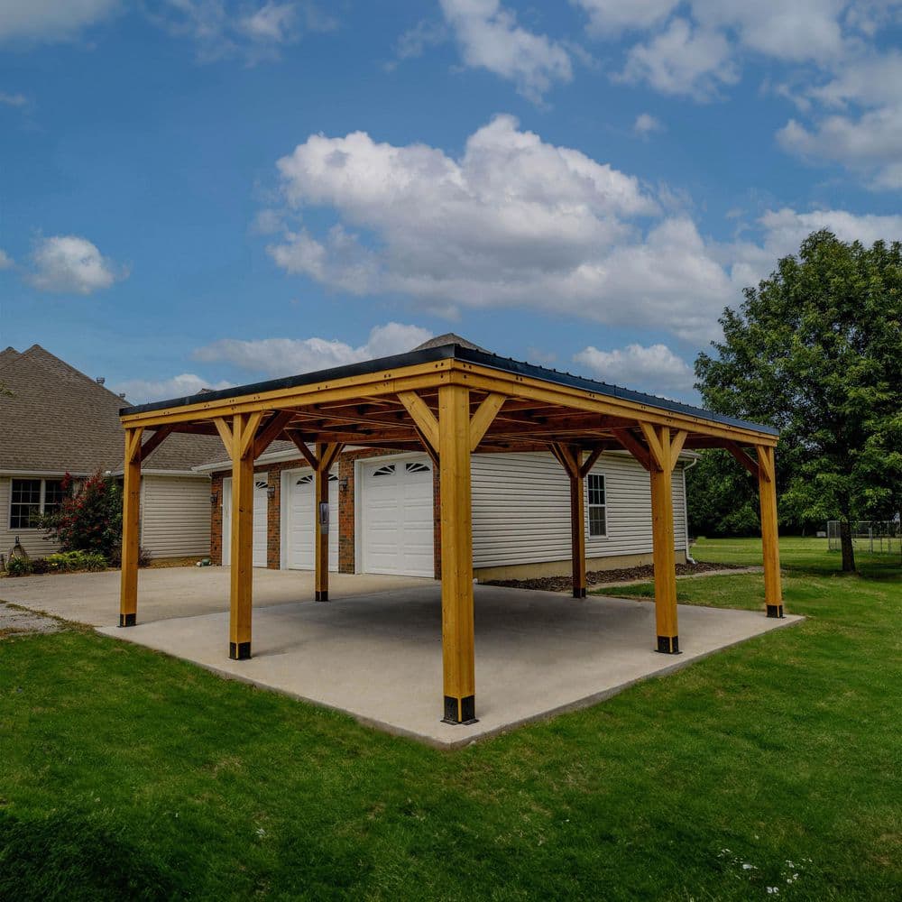 Kingsport 20' x 20' Cedar Wood Carport with Black Steel Roof