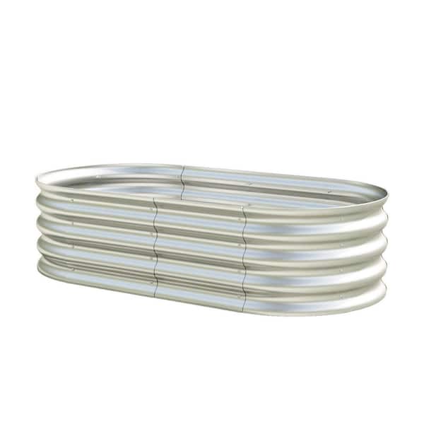 2-Piece 8 x 4 x 1 ft. Outdoor Reinforced Galvanized Silver Metal Raised Garden Bed Steel Planter Boxes Herbs Flowers