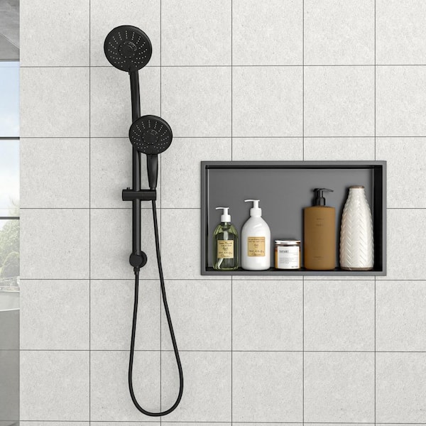 FUNKOL 21 in. x 13 in. Gunmetal Black Stainless Steel Wall Mounted Rectangular Shower Niche Single Shelf