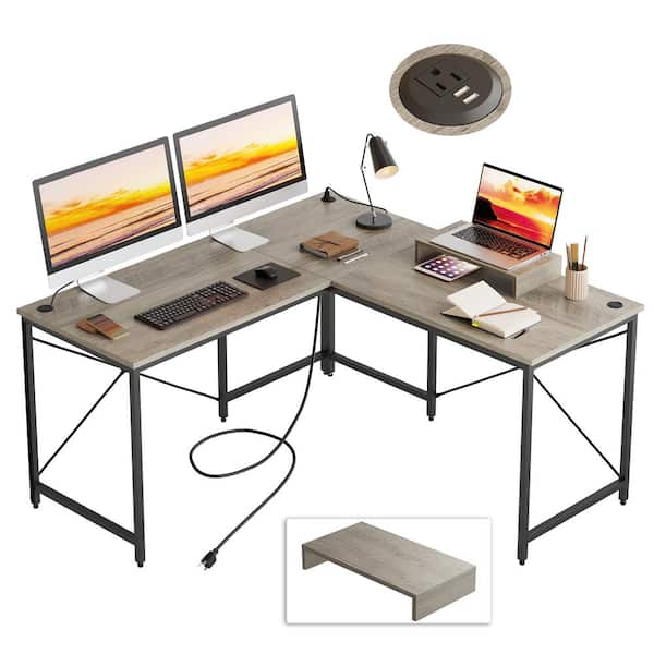 Bestier 55 inch Computer Desk with Storage Drawers & Keyboard Tray & File  Drawer Home Office Desk Grey
